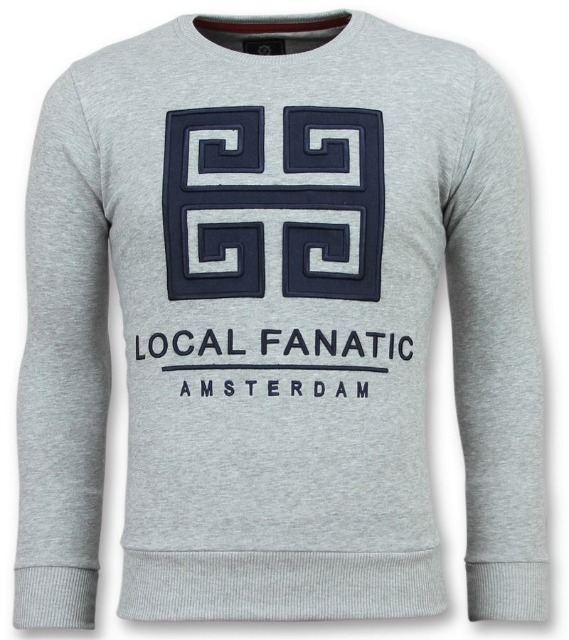 Local Fanatic Greek Border Sweater - Tryck På Tröja Man - 6350G - Grå