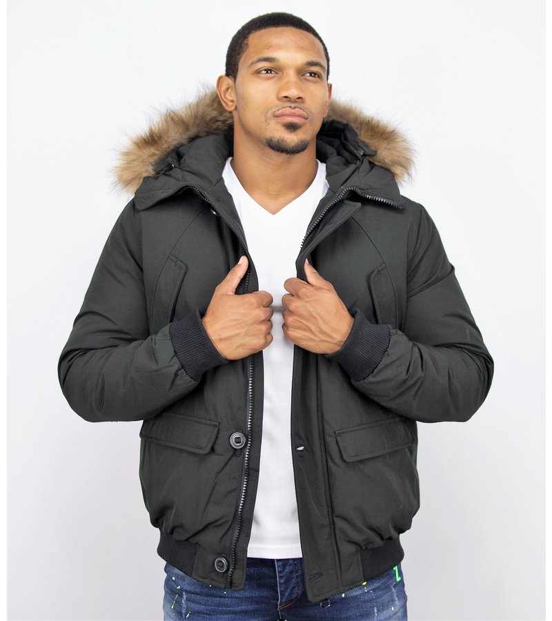 Enos Trendiga vinterjackor - Herrjacka Med Pälskrage - 8002APM - Svart