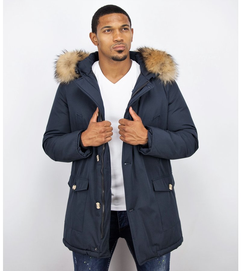 Enos Vinterjacka Herr -  Parkas Herr med Pälskrage - Jacka Herr - PI-7003B - Blå