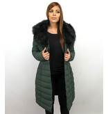 Gentile Bellini Lång Dunjacka med Fuskpälskrage - Parkas Dam - Grön