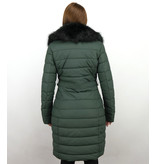 Gentile Bellini Lång Dunjacka med Fuskpälskrage - Parkas Dam - Grön