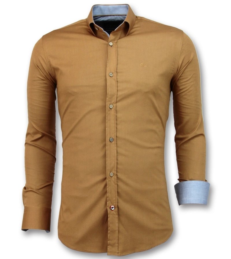 Gentile Bellini Italienska Tomma Skjortor Män - Slim Fit Casual - 3033 - Brun