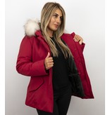 Matogla Exklusiv trendig Fur Coat - Wooly Kort Jacka - 5897R - Röd