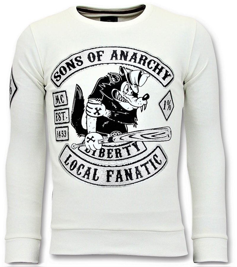 Local Fanatic Strass Sweater Män - Sons of Anarchy Tröja - Vit