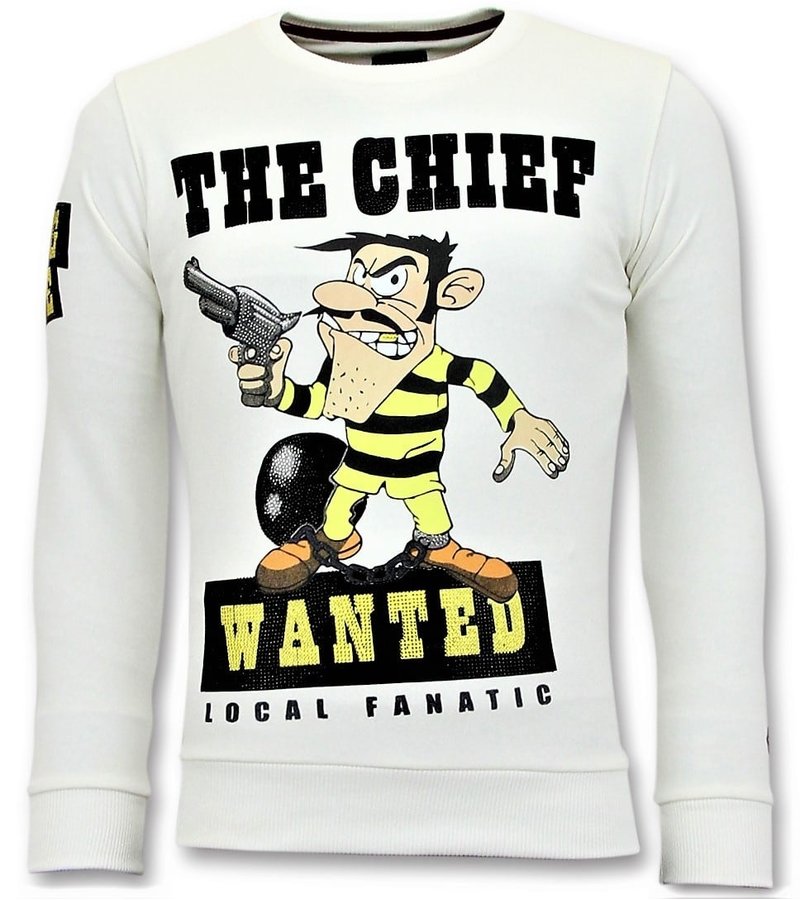 Local Fanatic Strass Sweater Män - Chief Wanted Tröja - Vit