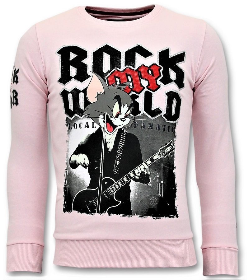 Local Fanatic Lyx Pullover - Rock My World Cat - Pink