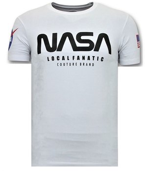 Local Fanatic T-shirt Män med Push - Nasa amerikanska flaggan tröja - vit