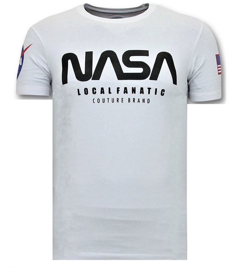 Local Fanatic T-shirt Män med Push - Nasa amerikanska flaggan tröja - vit