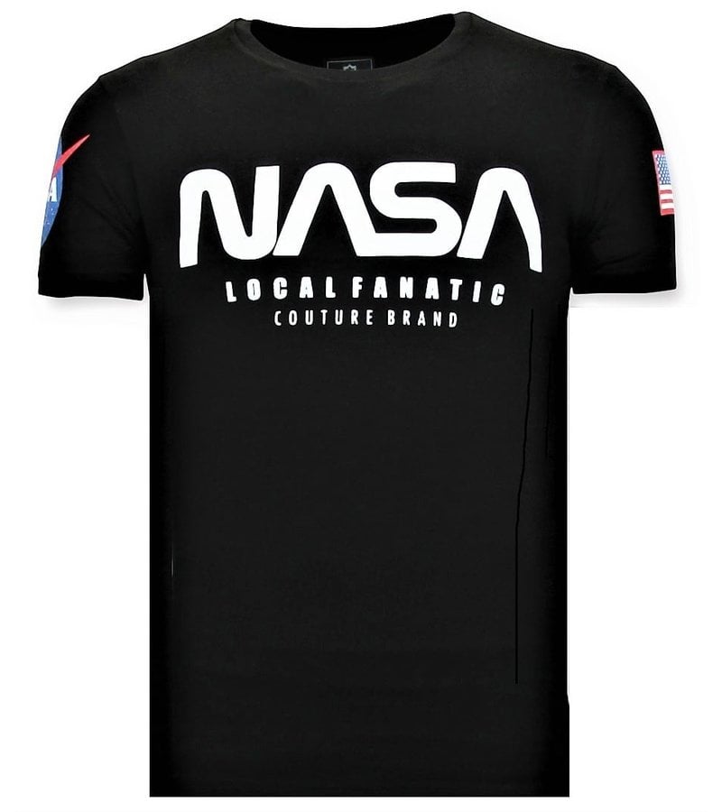 Local Fanatic Tryckt T-shirt Män - NASA amerikanska flaggan tröja - svart