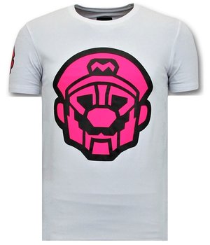 Local Fanatic Mens T-shirt Print - Mario Neon Seal - Vit