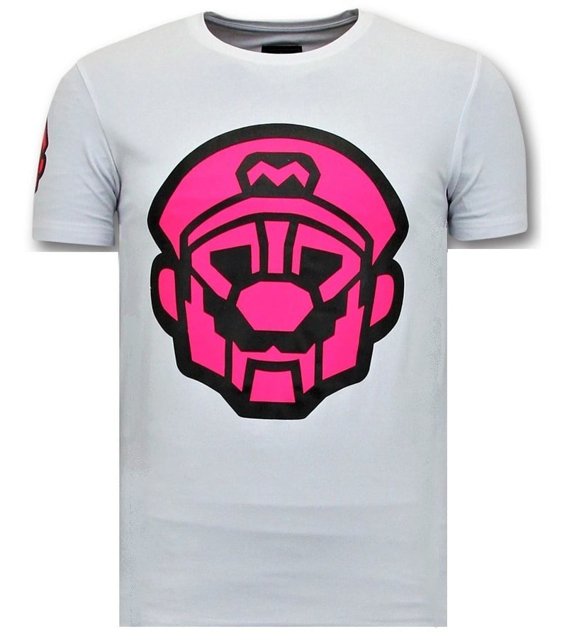 Local Fanatic Mens T-shirt Print - Mario Neon Seal - Vit