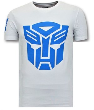 Local Fanatic Cool T-shirt Män - Transformers Robots Print - Vit