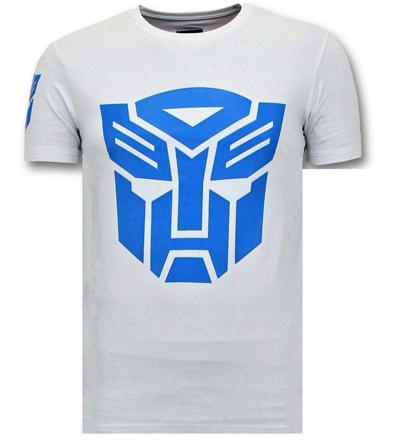 Local Fanatic Cool T-shirt Män - Transformers Robots Print - Vit