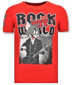 Local Fanatic Exklusiv T-shirt Män - Rock My World Cat - 11-6366R - Röd