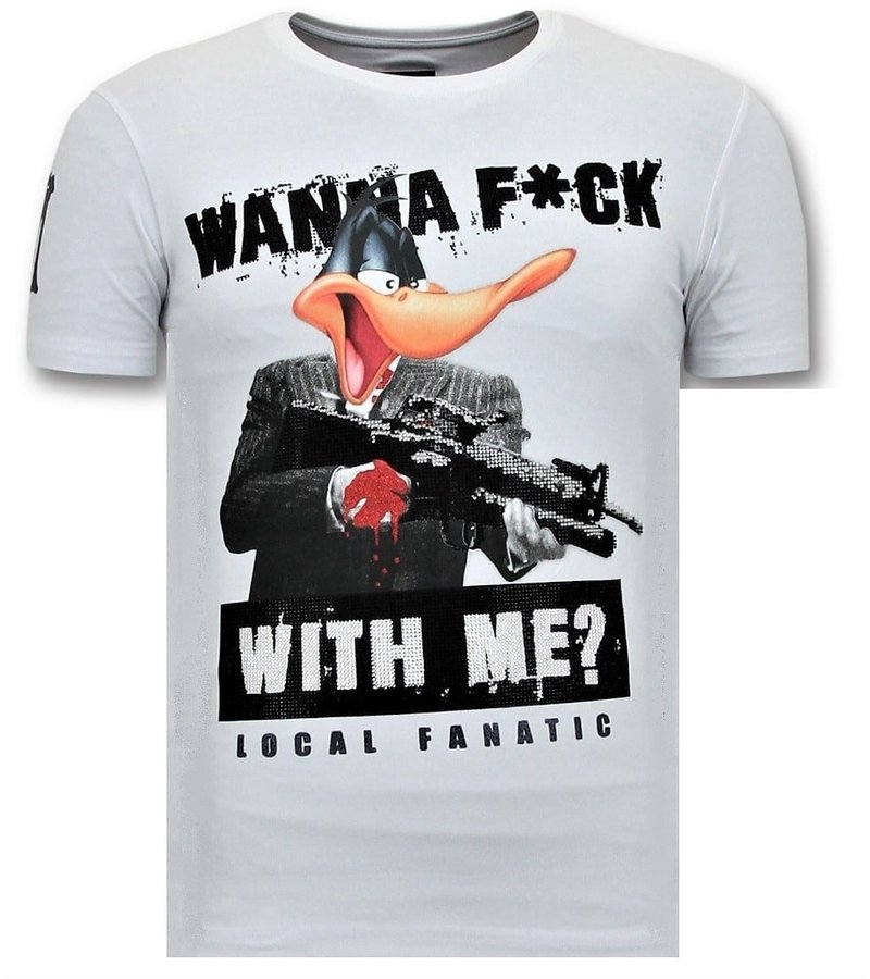 Local Fanatic Cool T-shirt Män - Andjakt Gun - 11-6368W - Vit