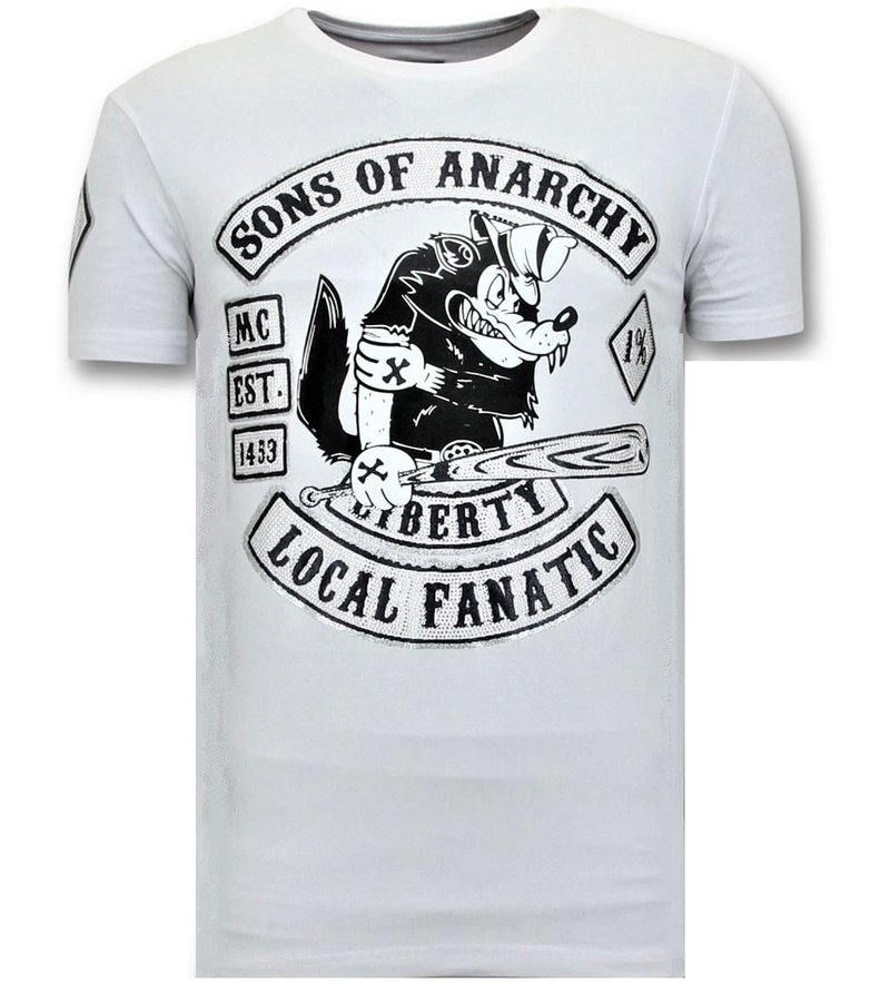 Local Fanatic Exklusiv Män T shirt tryck - Sons of Anarchy MC - 11-6369W - Vit