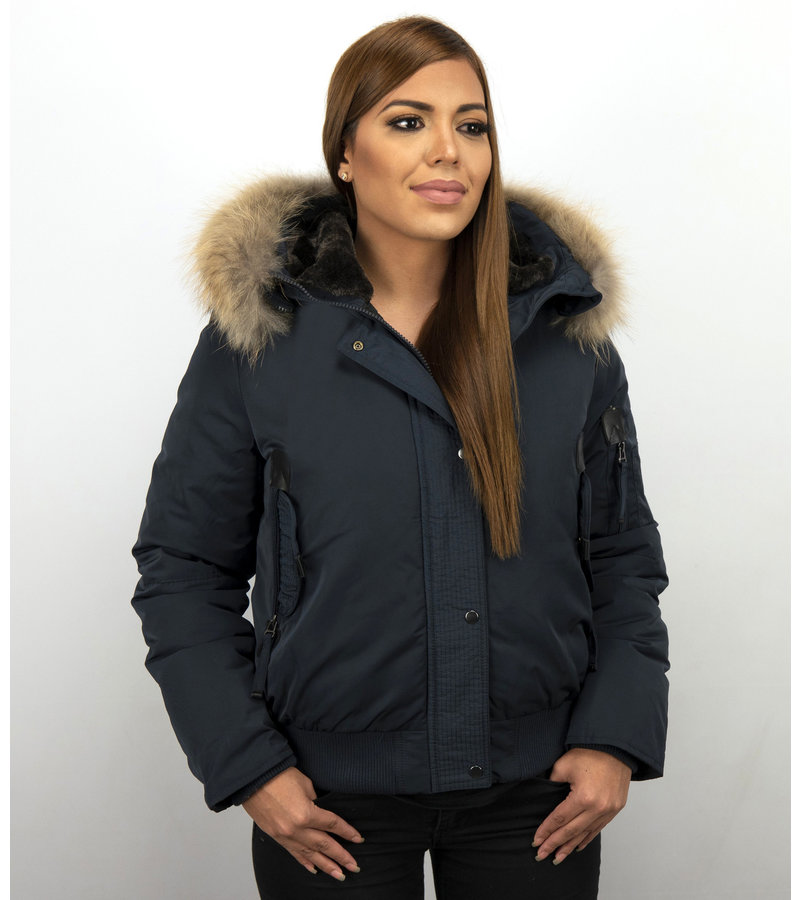 Gentile Bellini Vinterjacka Dam Pälsluva - Fina Varma Vinterjackor - DM8815-5 - Blå