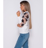 PARISIAN Floral Flock Print puffärmar High Neck Toppar - Ladies - Vit PARISIAN Floral Flock Print puffärmar High Neck Toppar - Ladies - Vit