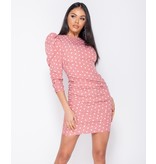 PARISIAN Polka Dot Puff Sleeve Ruching Detalj Bodycon Dress - Pink