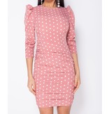 PARISIAN Polka Dot Puff Sleeve Ruching Detalj Bodycon Dress - Pink