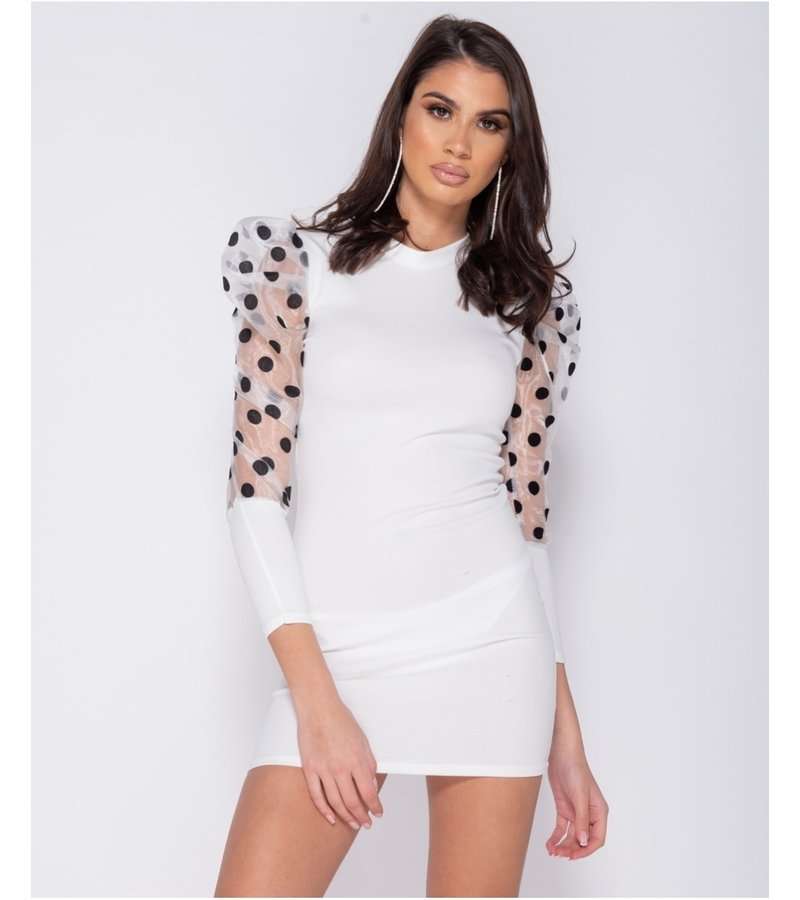 PARISIAN Sheer Polka Dot Organza Sleeve Bodycon Klänning - kvinnor - Vit