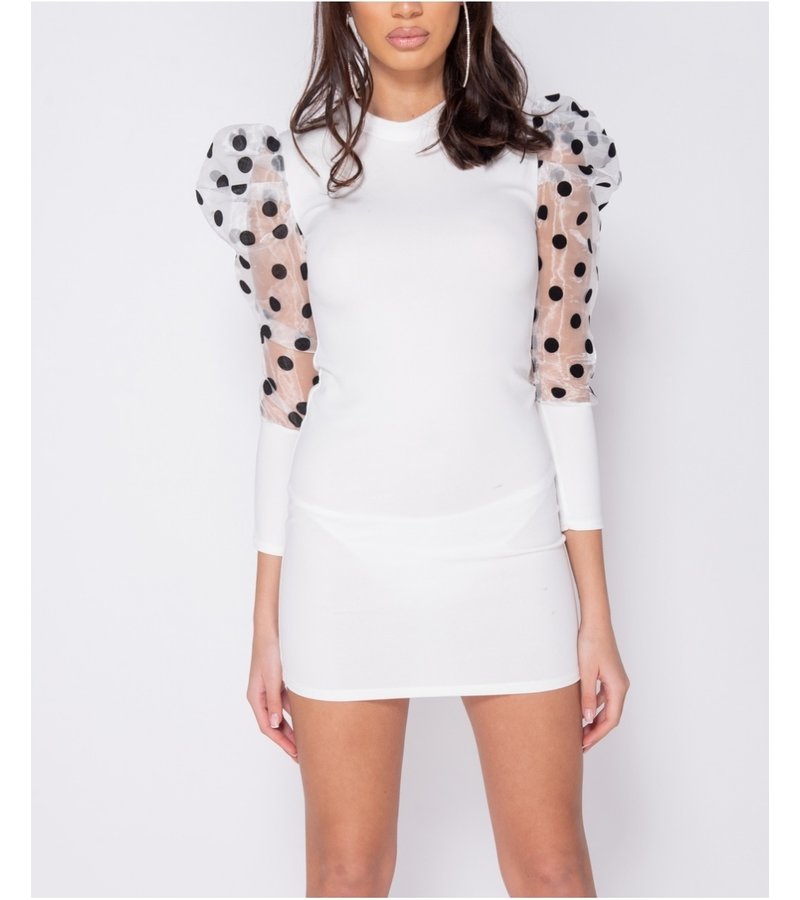 PARISIAN Sheer Polka Dot Organza Sleeve Bodycon Klänning - kvinnor - Vit