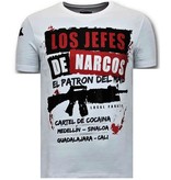 Local Fanatic Lyx Män T-shirt - Los Jefes The Narcos - 11-6372W - Vit