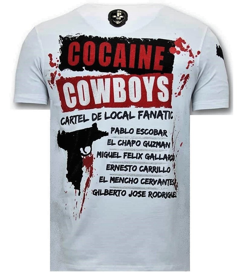 Local Fanatic Lyx Män T-shirt - Los Jefes The Narcos - 11-6372W - Vit