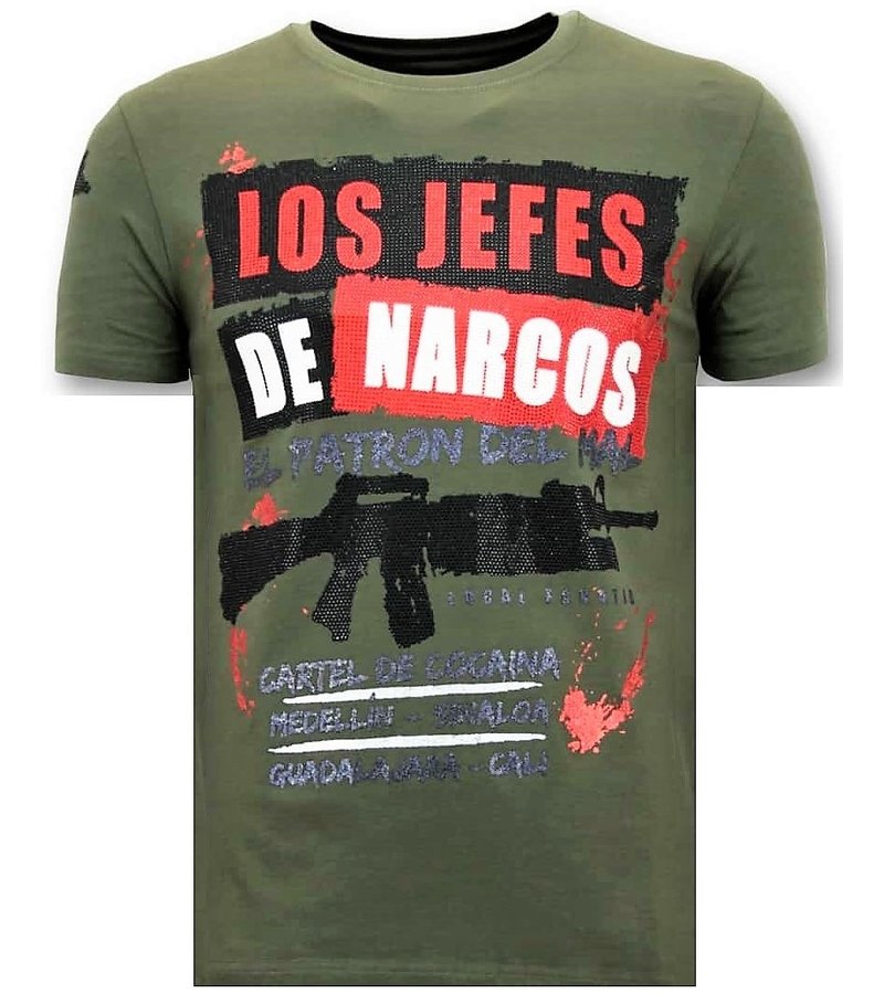 Local Fanatic Män T-shirt Rhinestone - Los Jefes The Narcos - 11-6372G - Grön