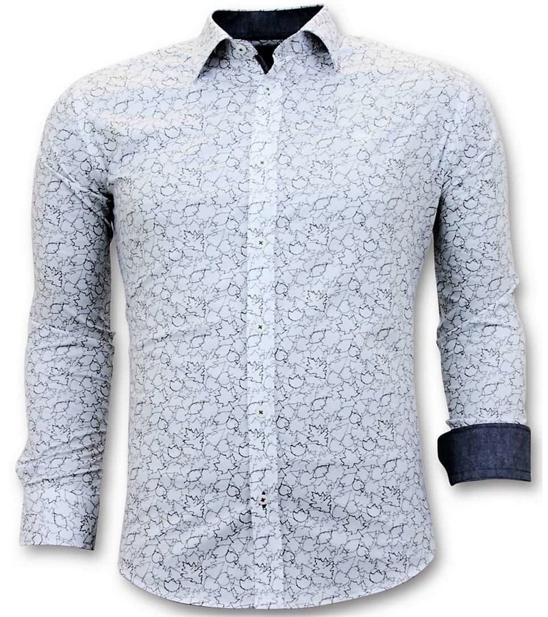 Gentile Bellini Män Exklusiv Italiensk Skjorta - Slim Fit Digital Printing - 3048 - Vit