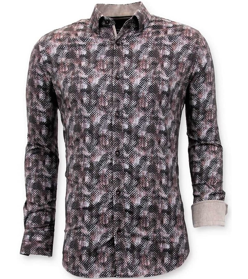 Gentile Bellini Lyx Män Slim Fit Blouse - Digitaltryck - 3060 - Brun