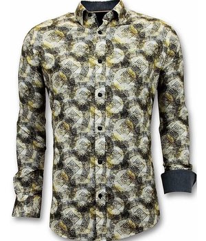 Gentile Bellini Lyx Män Shirts med Digital Print - Slim Fit Shirt - 3053 - Gul