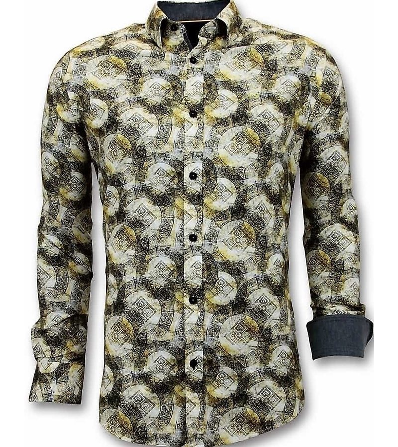 Gentile Bellini Lyx Män Shirts med Digital Print - Slim Fit Shirt - 3053 - Gul