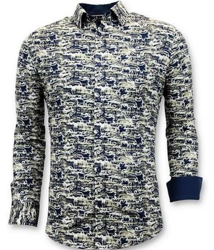 Gentile Bellini Lyxig Design Shirts - Digitaltryck Slim Fit - 3043 - Blå