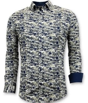Tony Backer Lyxig Design Shirts - Digitaltryck Slim Fit - 3043 - Blå