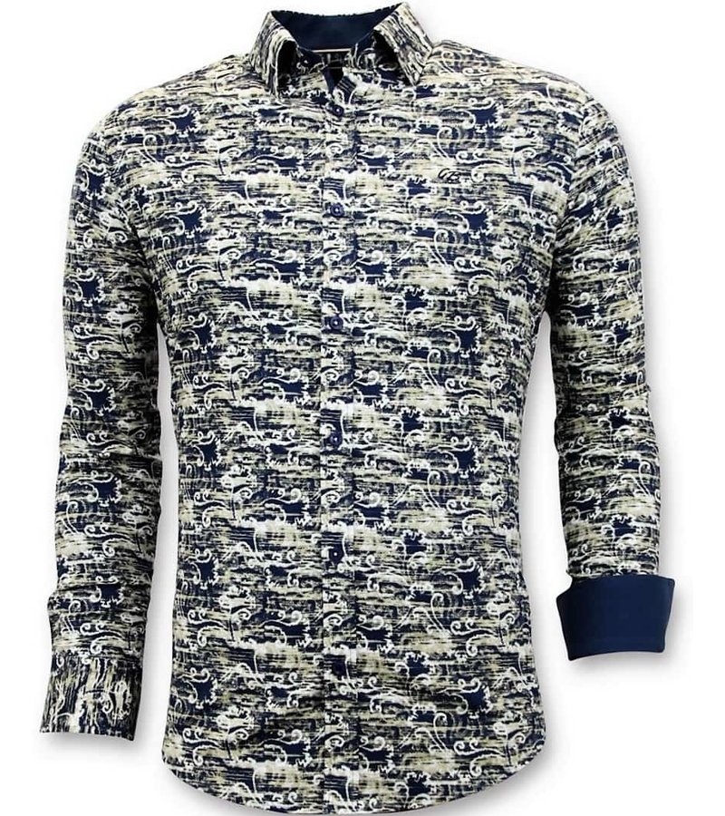 Gentile Bellini Lyxig Design Shirts - Digitaltryck Slim Fit - 3043 - Blå