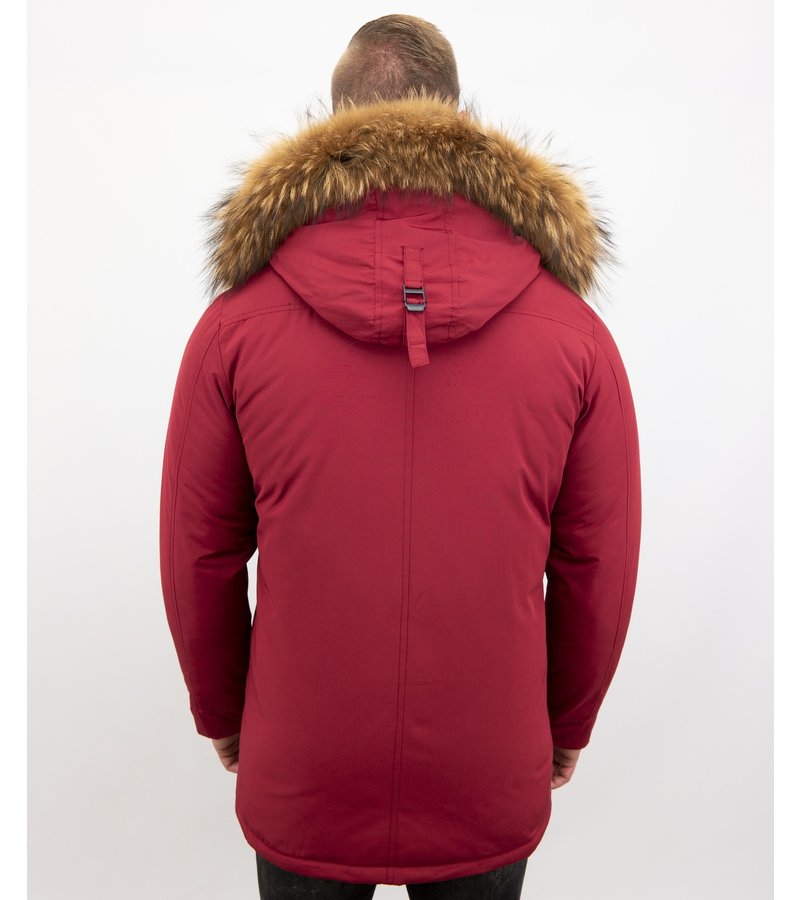 Enos Vinterjacka För Män Lång - Stor Päls Krage - Parka Exclusive - Röd