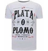 Local Fanatic Narcos Plata O Plomo  Herr T-Shirt - Vit