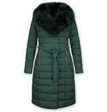 Gentile Bellini Lång Dunjacka med Fuskpälskrage - Parkas Dam - Grön