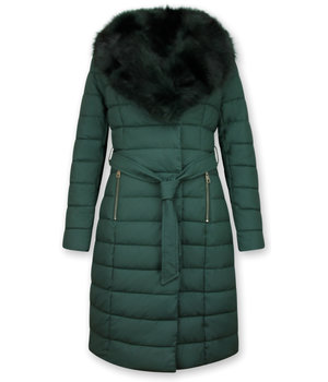 Gentile Bellini Lång Dunjacka med Fuskpälskrage - Parkas Dam - Grön