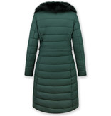 Gentile Bellini Lång Dunjacka med Fuskpälskrage - Parkas Dam - Grön
