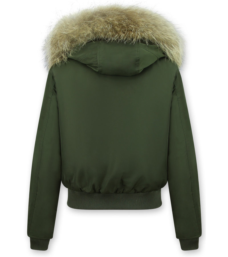 Gentile Bellini Vinterjacka Dam - Kort Jacka Dam med äkta Pälskrage - Grön