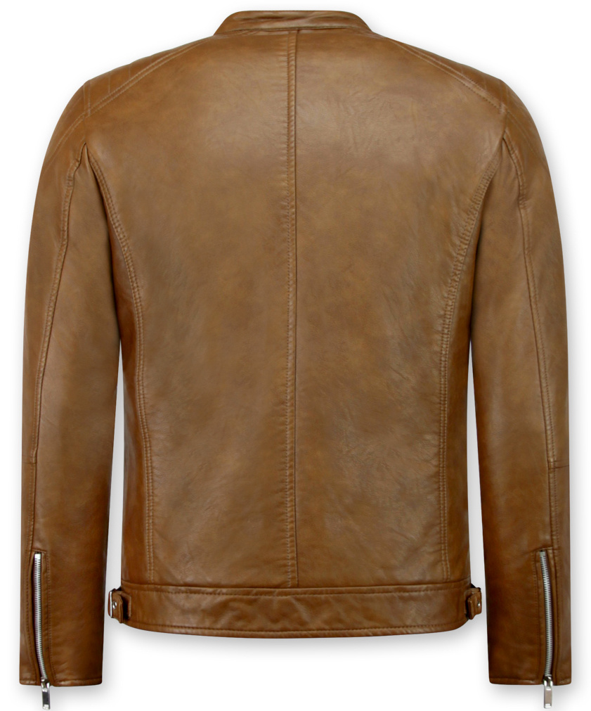 Brun skinnjacka Herr | Faux leather jacket | - Styleitaly.se