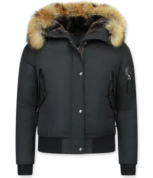 Gentile Bellini Vinterjacka Pälsluva Dam  - Fina Varma Vinterjackor - DM8815-1 - Svart