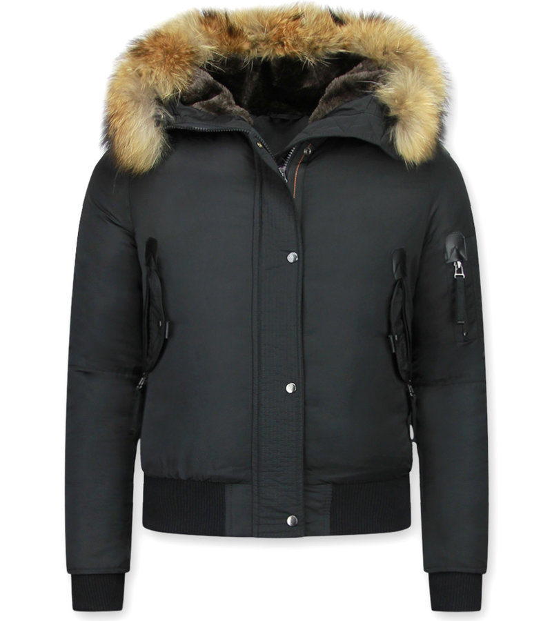 Gentile Bellini Vinterjacka Pälsluva Dam  - Fina Varma Vinterjackor - DM8815-1 - Svart