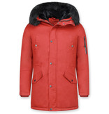 Enos Jacka Med Fuskpälskrage - Man Tjocka Vinterjackor - CA-7023B - Röd