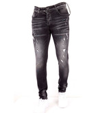 True Rise Slim Fim Jeans Med Sliten Effekt - DC-007 - Svart