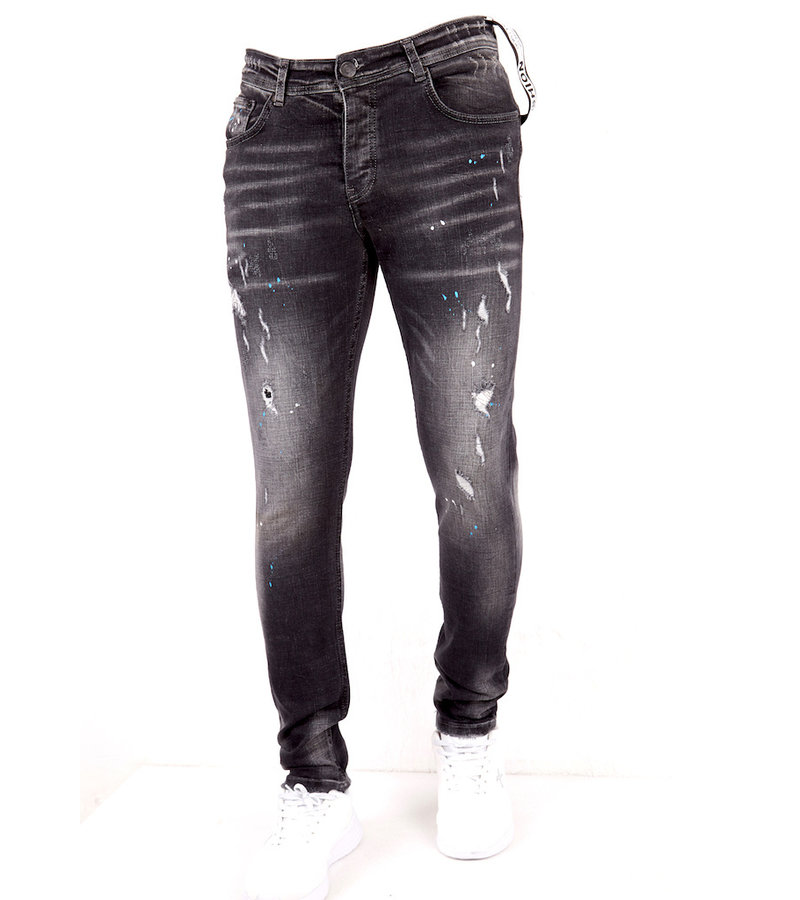 True Rise Slim Fim Jeans Med Sliten Effekt - DC-007 - Svart