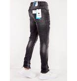 True Rise Slim Fim Jeans Med Sliten Effekt - DC-007 - Svart