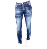 True Rise Jeans Med Slitning Slim Fit Paint Splatter - DC-008 - Bla